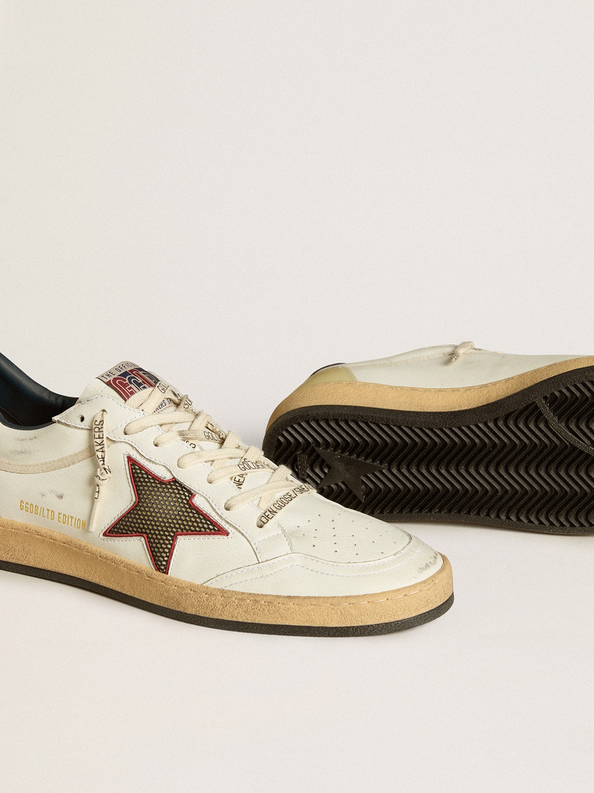 Golden Goose Men’s Ball Star LTD with mesh star and midnight blue leather heel tab