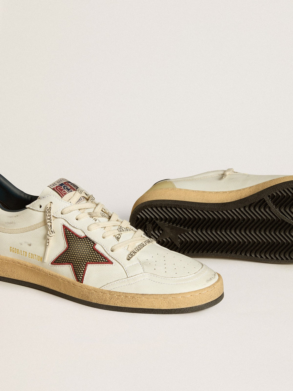Golden Goose Men’s Ball Star LTD with mesh star and midnight blue leather heel tab