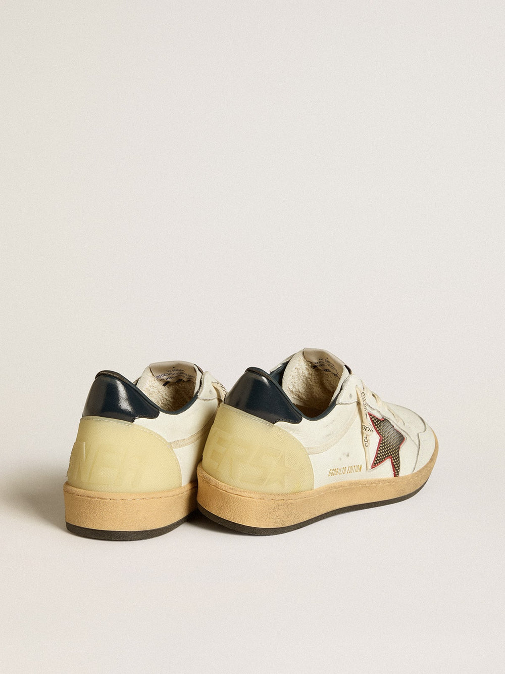 Golden Goose Men’s Ball Star LTD with mesh star and midnight blue leather heel tab