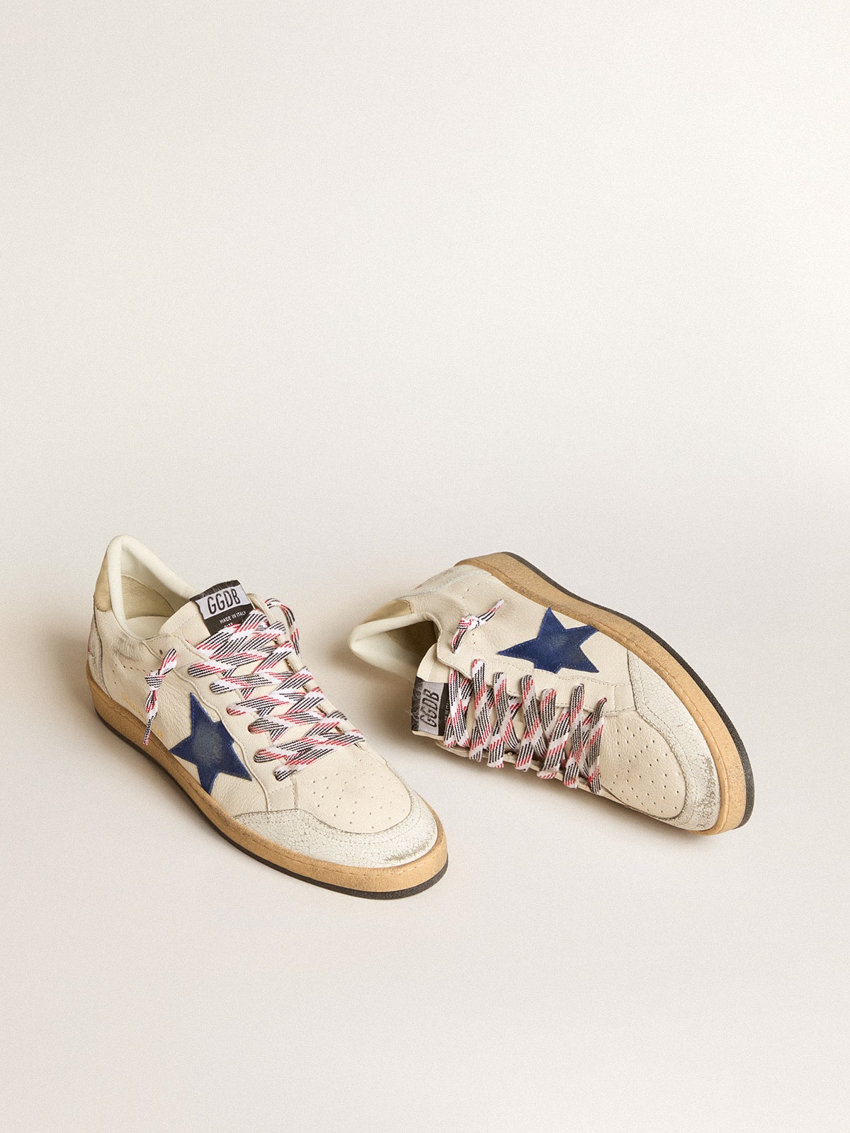 Golden Goose Men's Ball Star in nappa leather with blue suede star and platinum leather heel tab