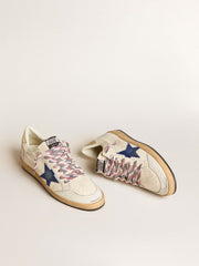 Golden Goose Men's Ball Star in nappa leather with blue suede star and platinum leather heel tab