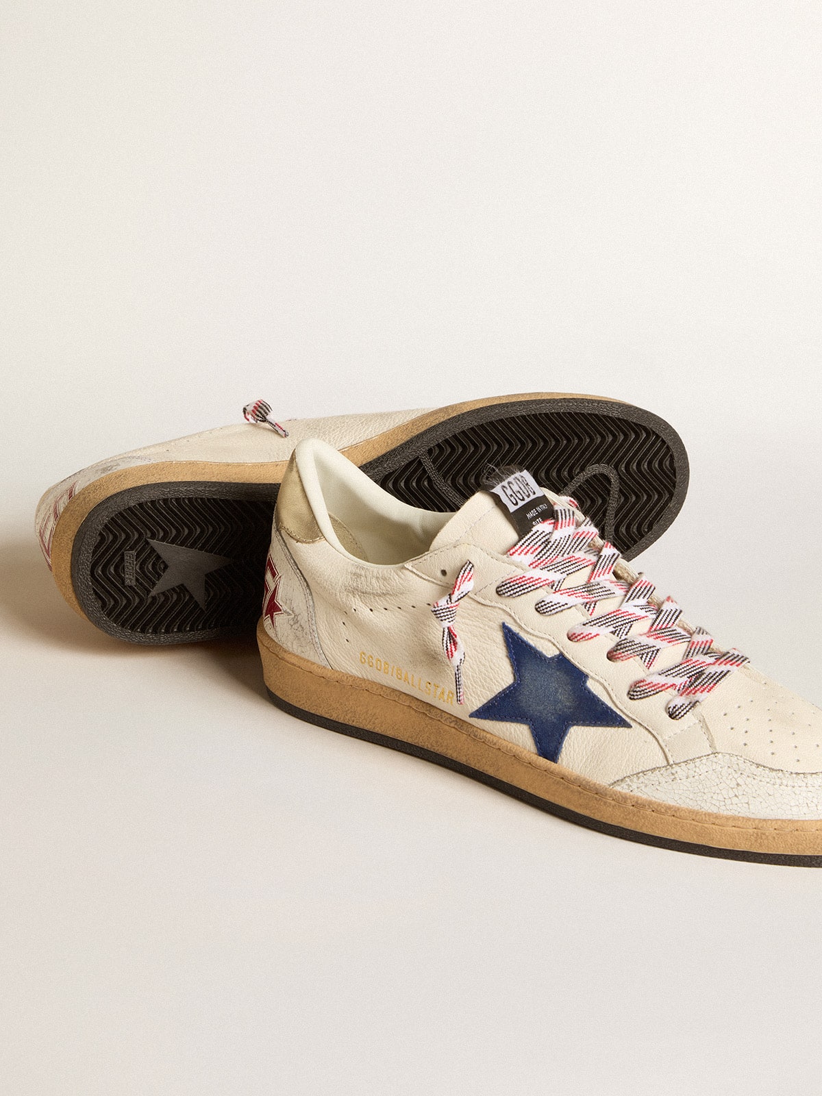Golden Goose Men's Ball Star in nappa leather with blue suede star and platinum leather heel tab
