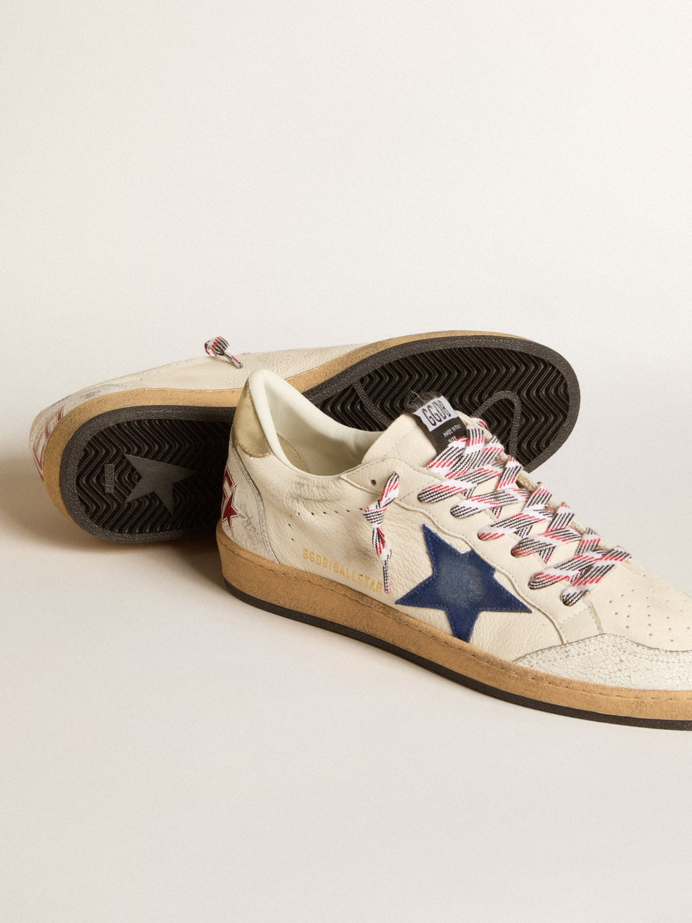Golden Goose Men's Ball Star in nappa leather with blue suede star and platinum leather heel tab