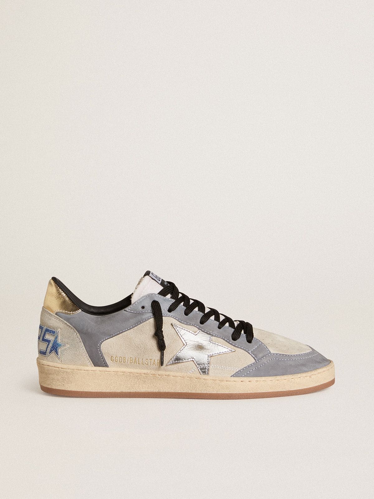 Golden Goose Men's Ball Star in suede and nubuck with silver metallic leather star and gold metallic leather heel tab