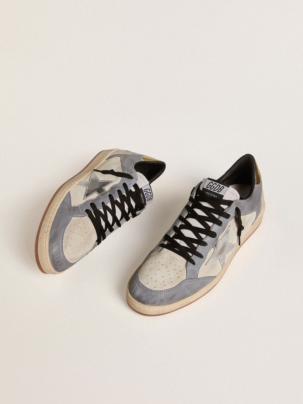 Golden Goose Men's Ball Star in suede and nubuck with silver metallic leather star and gold metallic leather heel tab