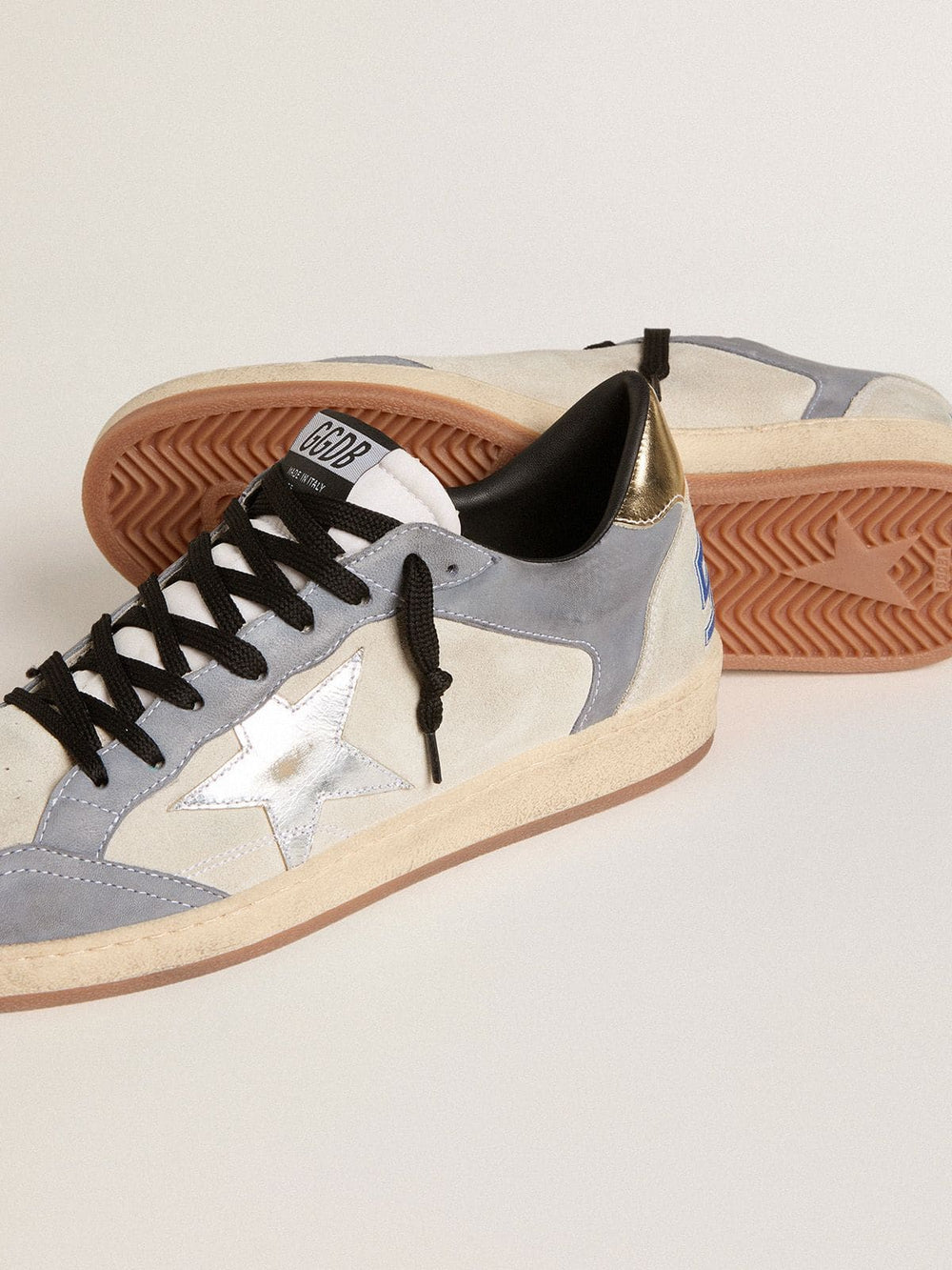 Golden Goose Men's Ball Star in suede and nubuck with silver metallic leather star and gold metallic leather heel tab