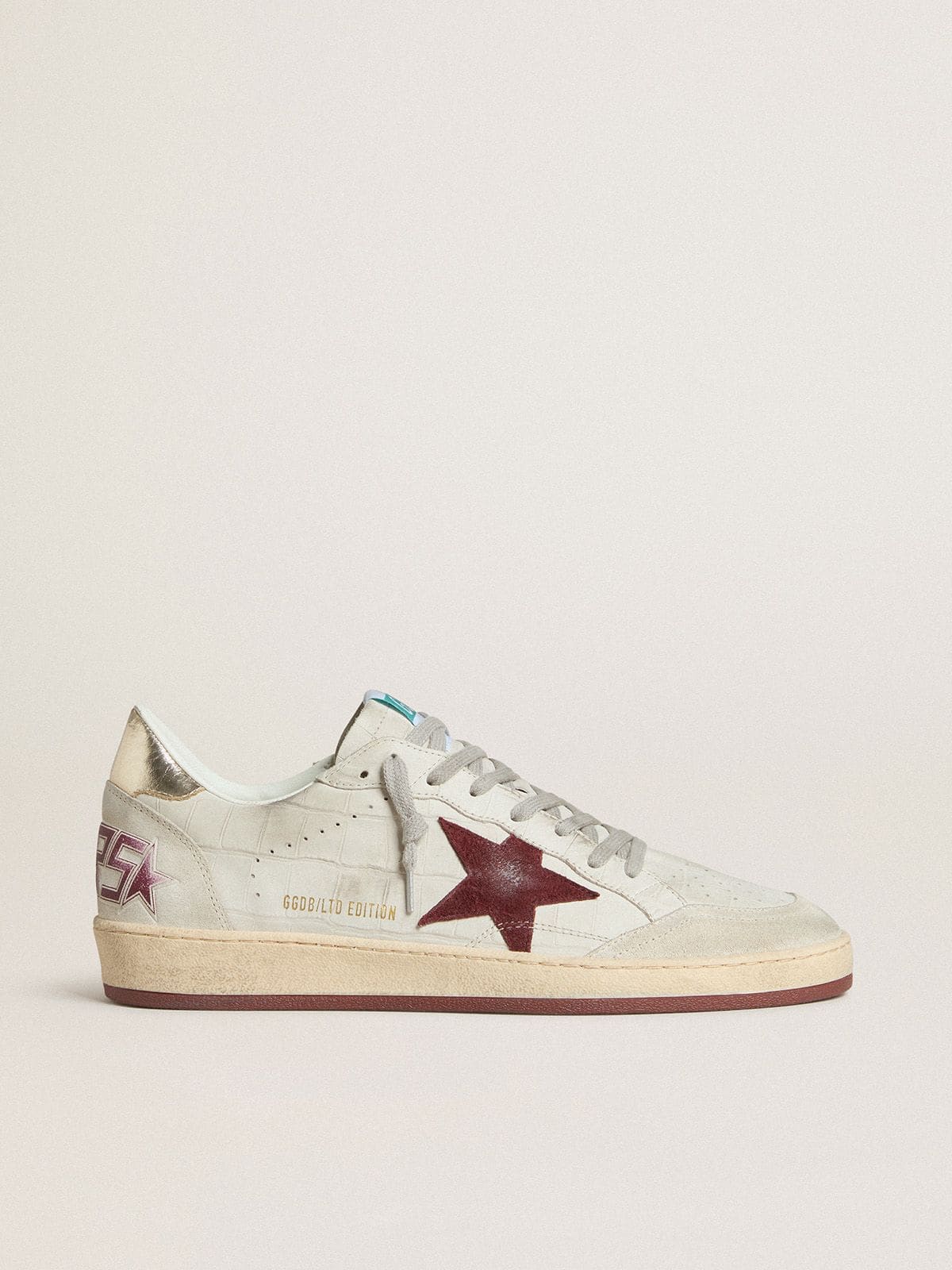 Golden Goose Men's Ball Star in crocodile-print nubuck with burgundy suede star