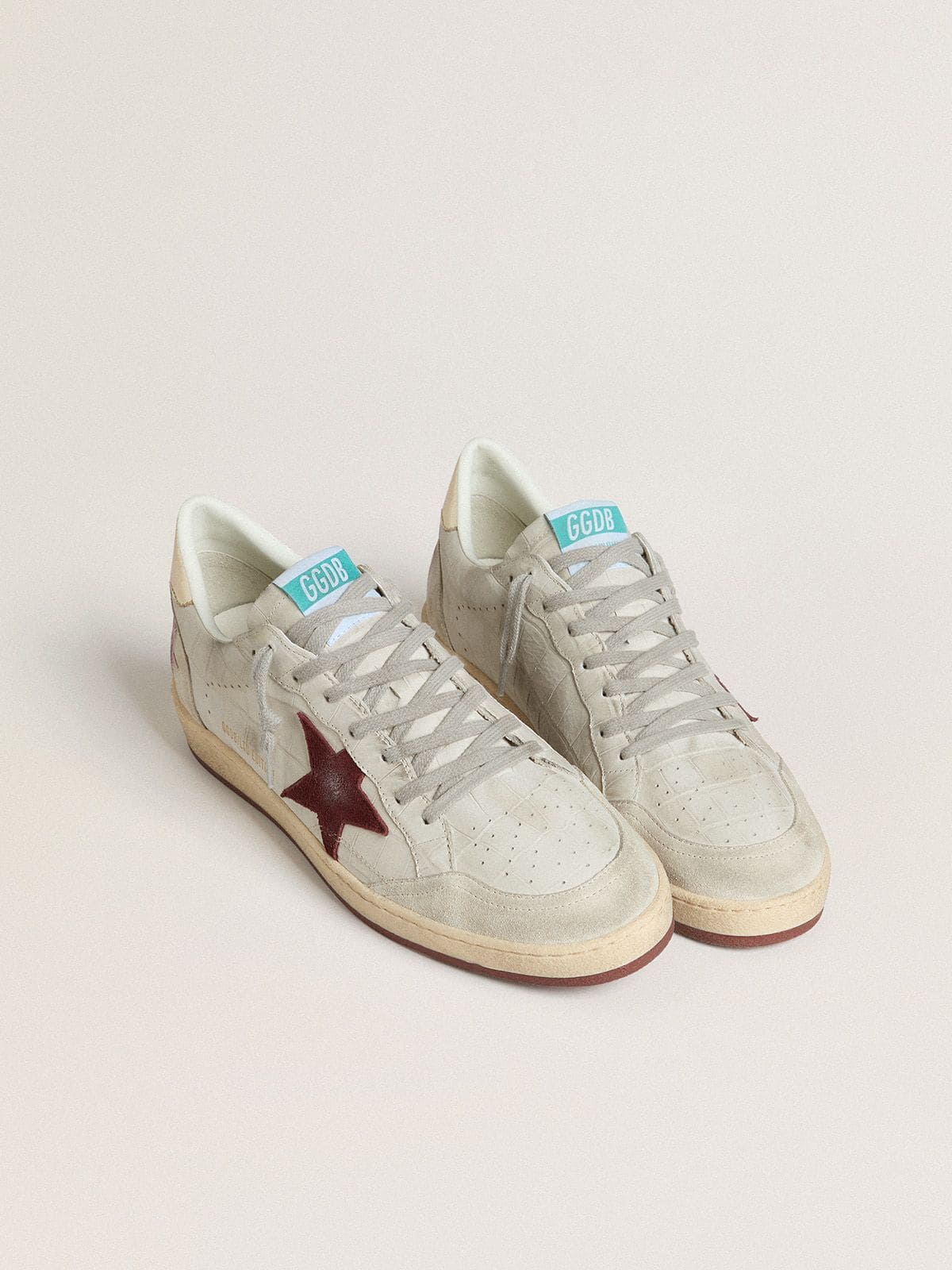 Golden Goose Men's Ball Star in crocodile-print nubuck with burgundy suede star