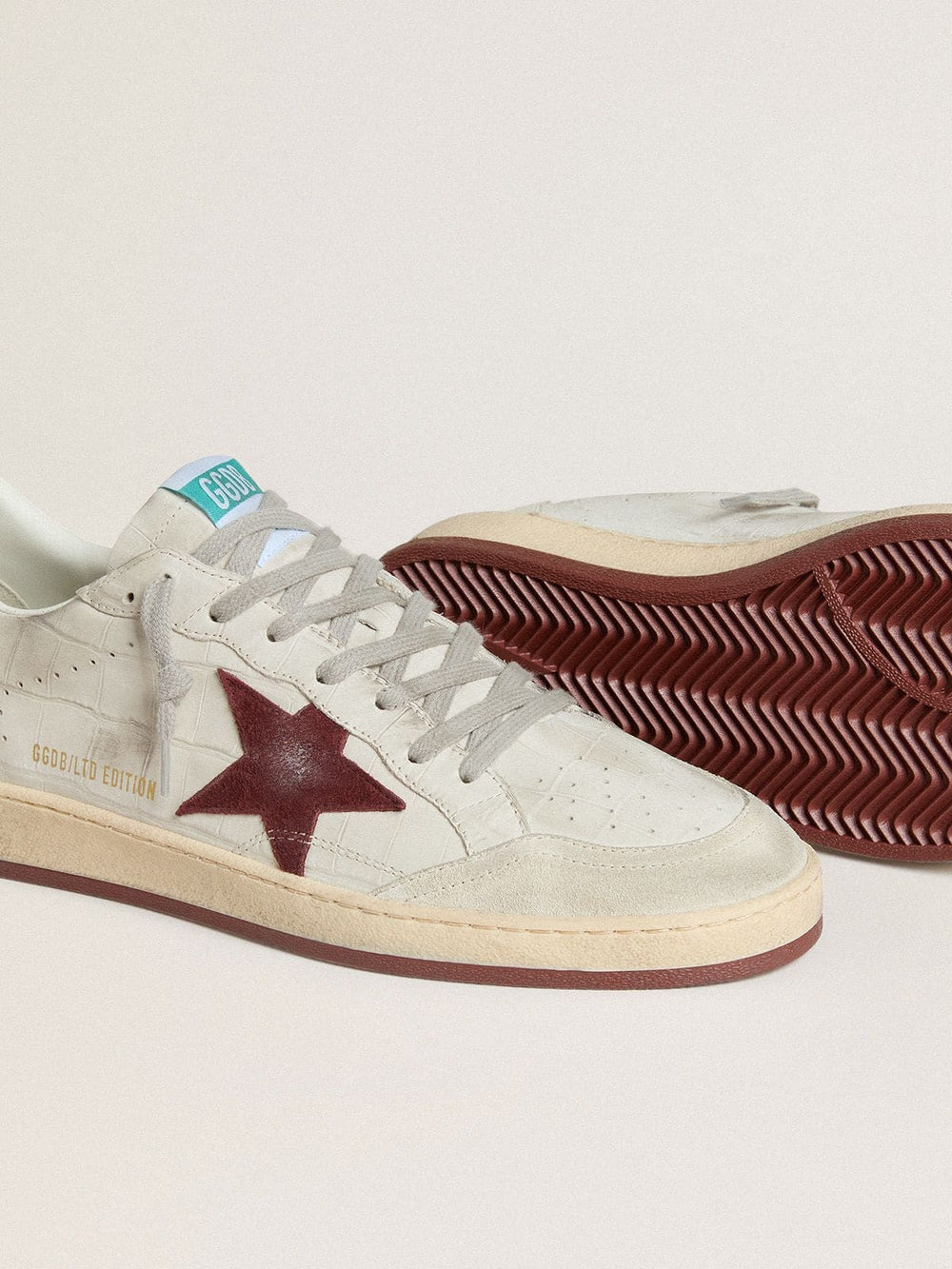 Golden Goose Men's Ball Star in crocodile-print nubuck with burgundy suede star