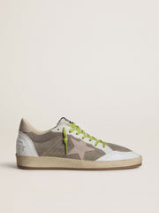 Golden Goose Men’s Ball Star in gray suede with old rose suede star and beige leather heel tab