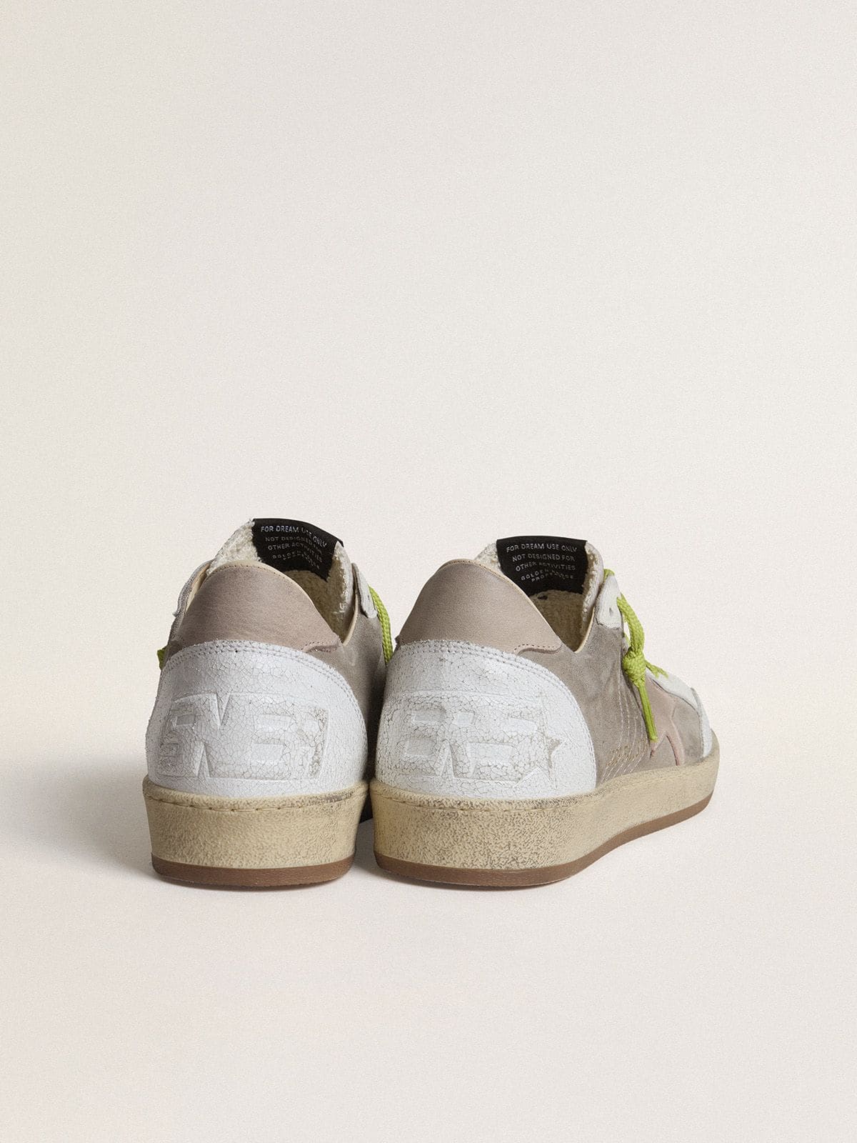 Golden Goose Men’s Ball Star in gray suede with old rose suede star and beige leather heel tab