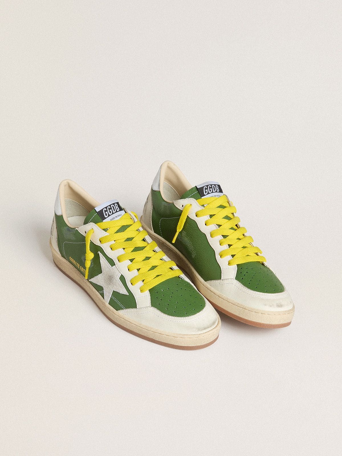 Golden Goose Ball Star LTD in green nappa leather with white suede star and metallic silver leather heel tab