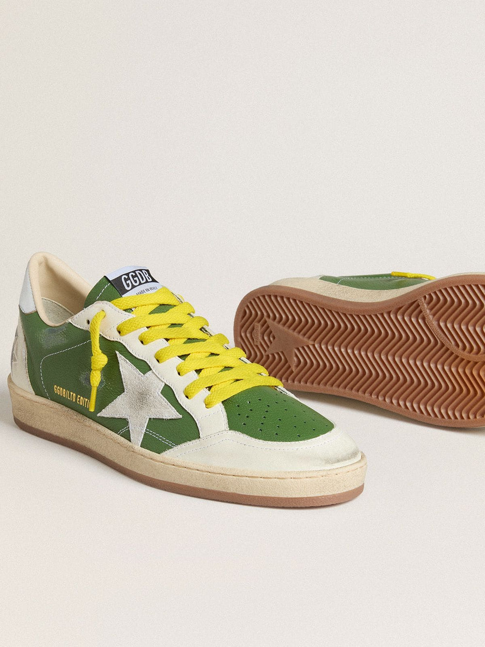 Golden Goose Ball Star LTD in green nappa leather with white suede star and metallic silver leather heel tab
