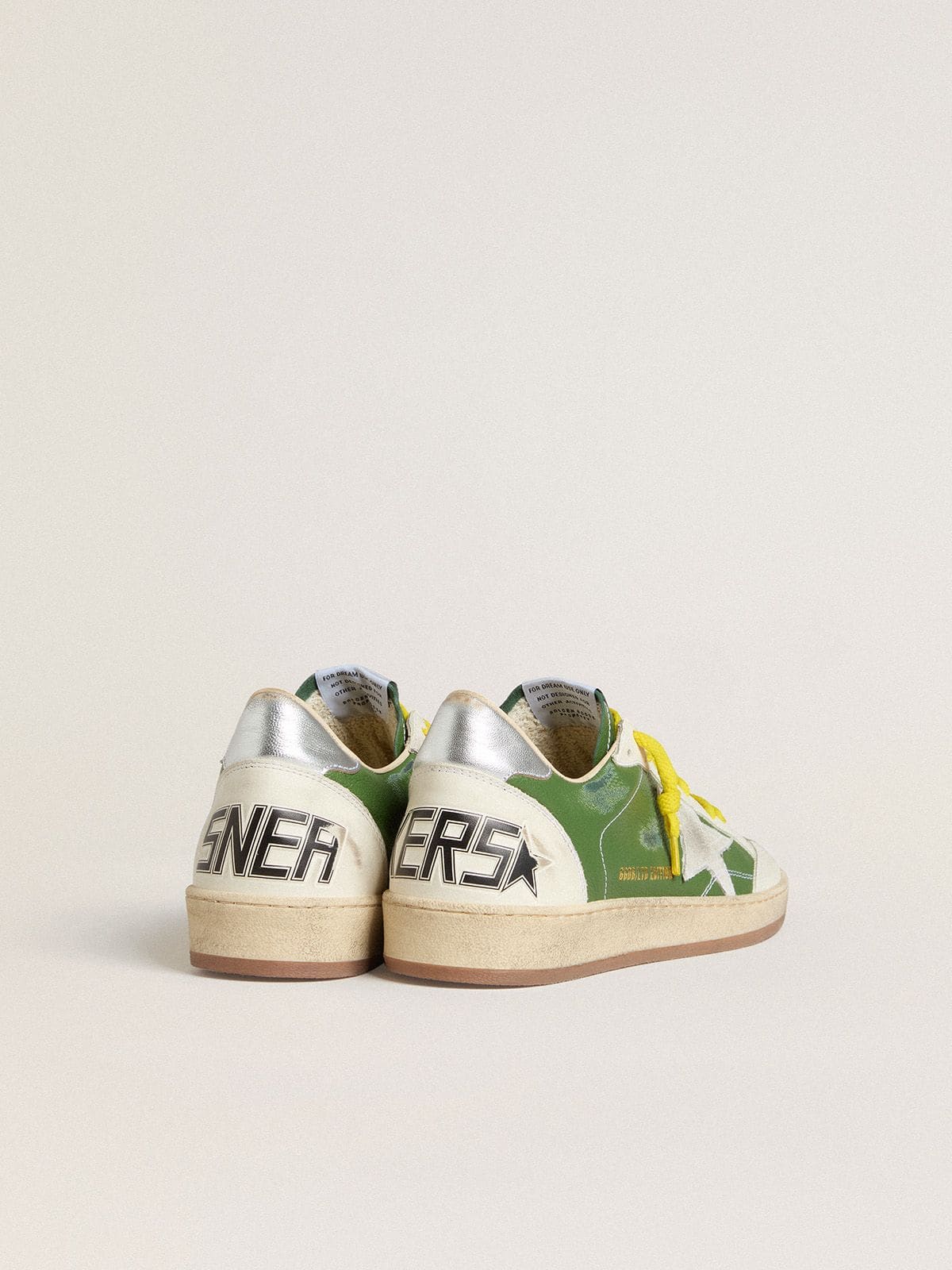 Golden Goose Ball Star LTD in green nappa leather with white suede star and metallic silver leather heel tab