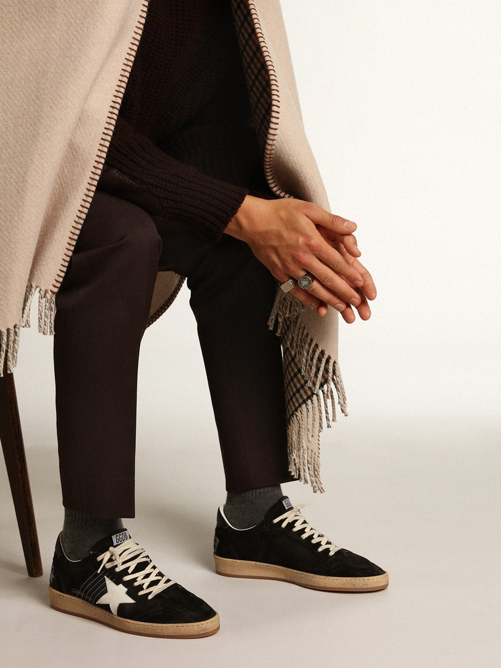 Golden Goose Men's Ball Star in black suede with white leather star
