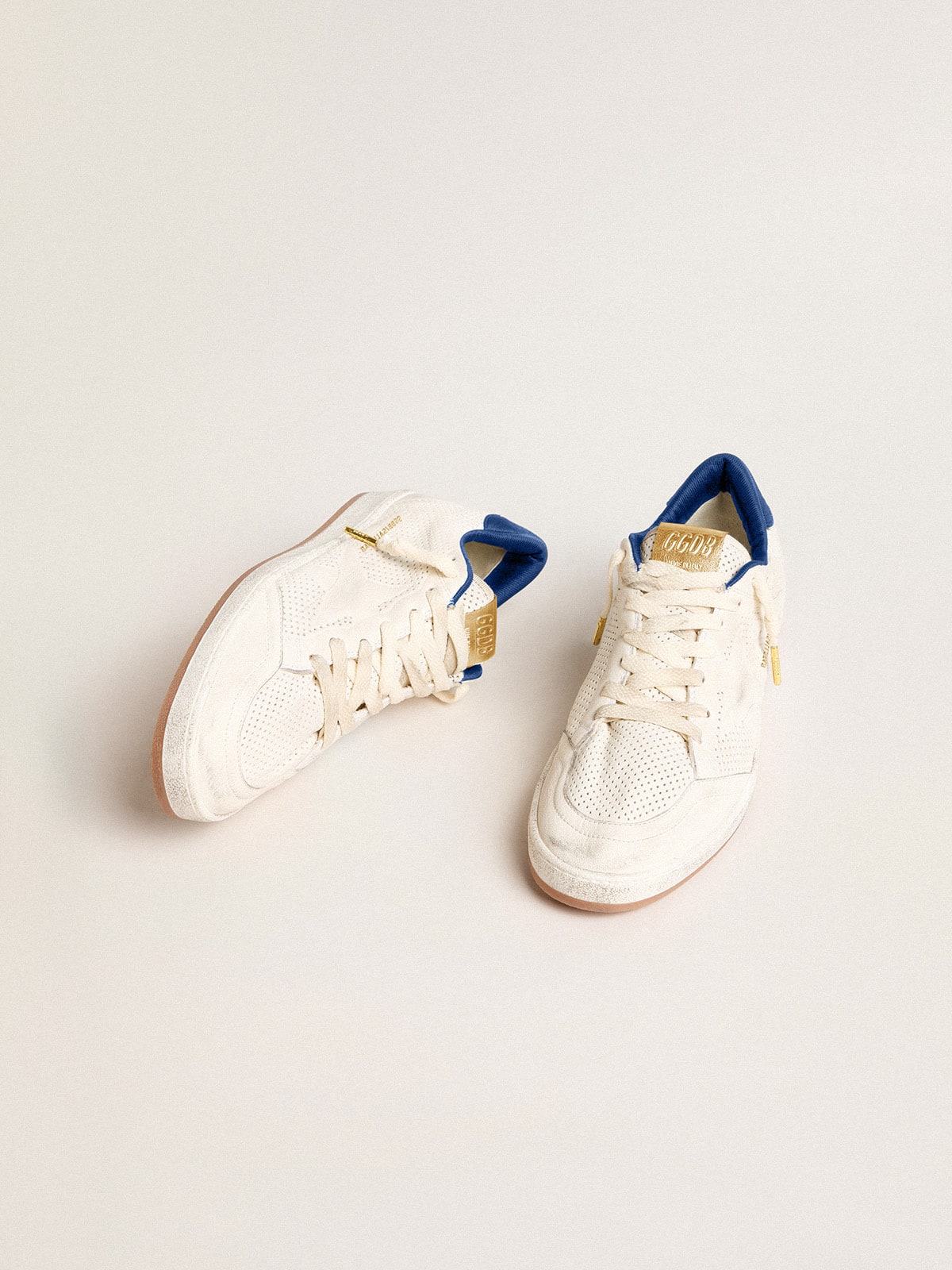 Golden Goose Ball Star in perforated nappa with white star and blue nylon heel tab