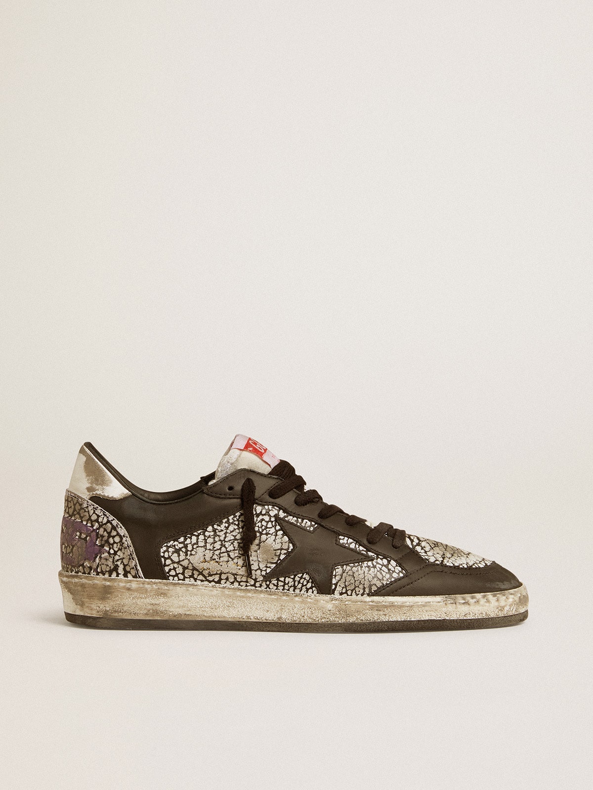 Golden Goose Men's Ball Star in elephant-print leather with black leather star