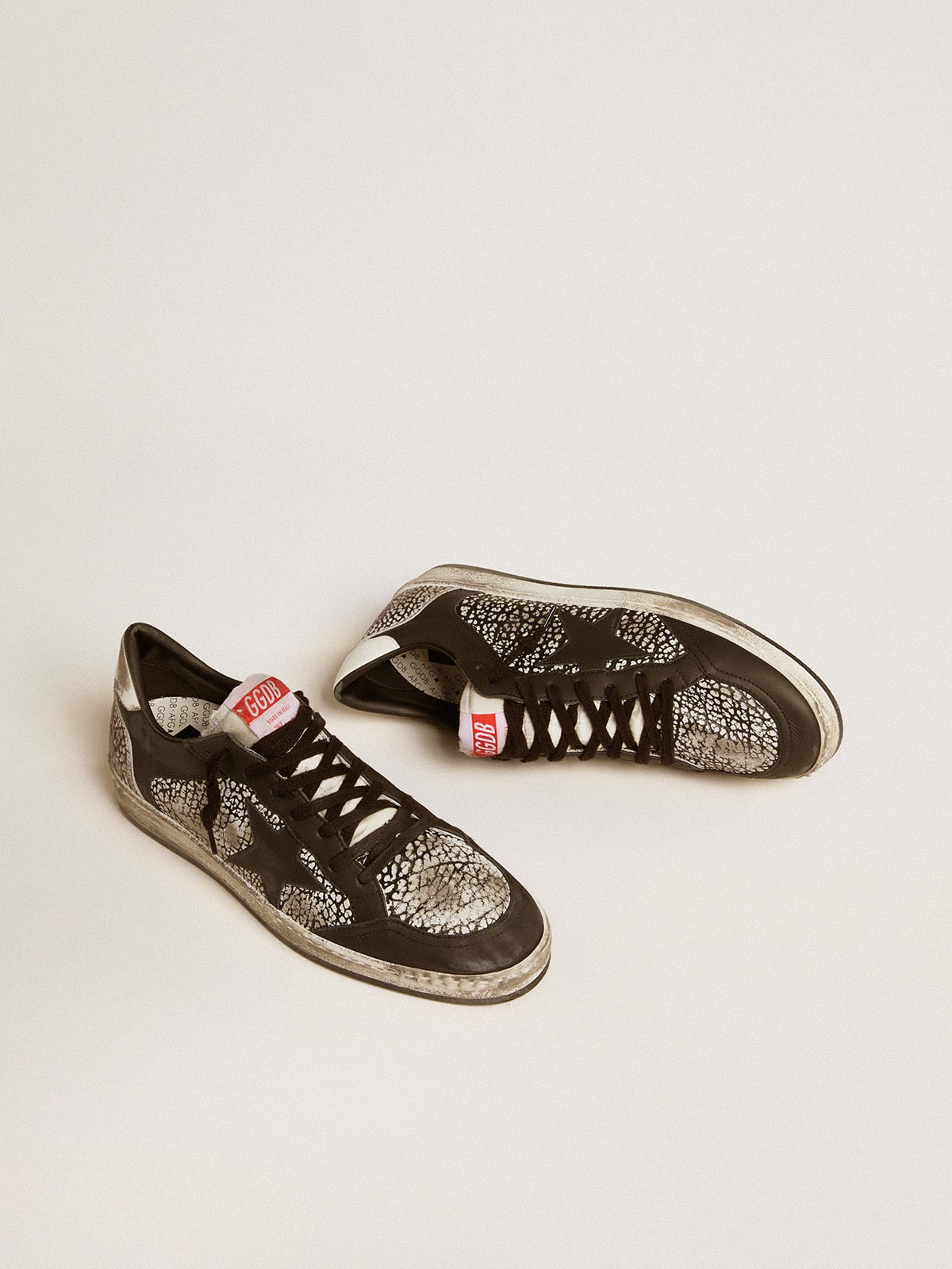 Golden Goose Men's Ball Star in elephant-print leather with black leather star