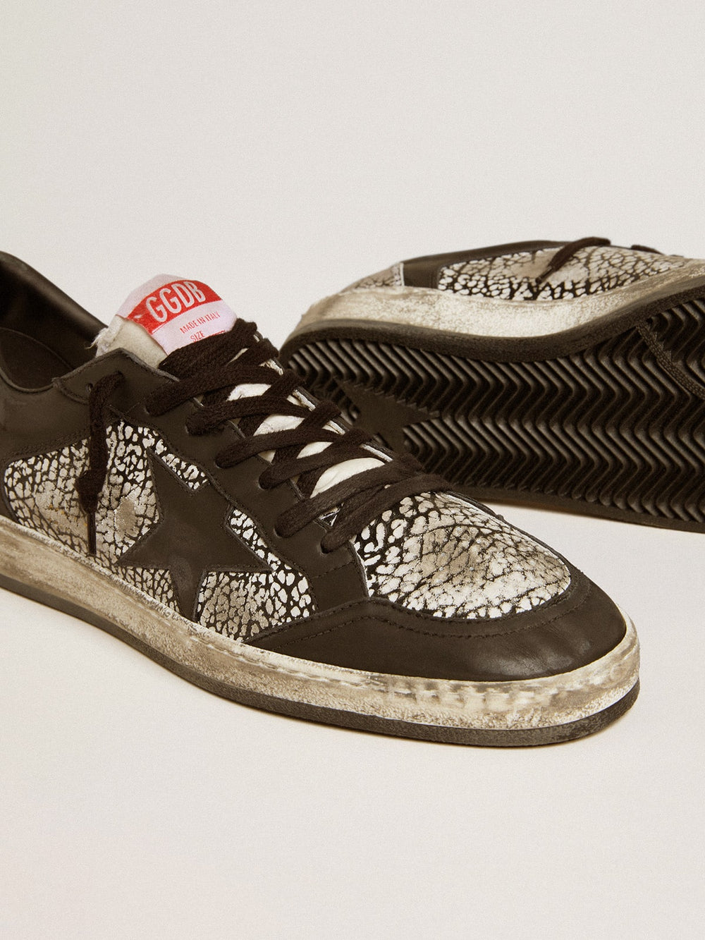 Golden Goose Men's Ball Star in elephant-print leather with black leather star