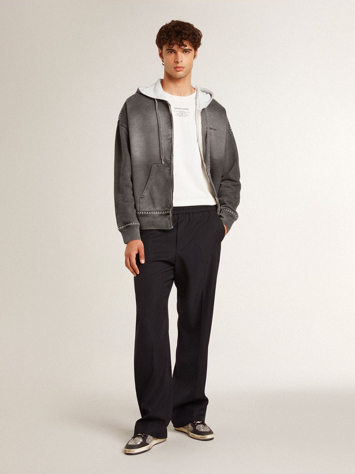 Golden Goose Men's Ball Star in elephant-print leather with black leather star