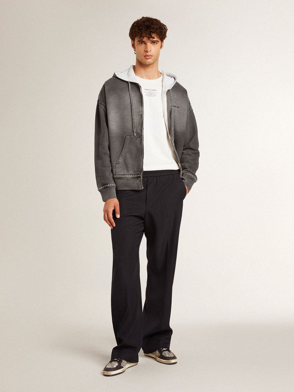 Golden Goose Men's Ball Star in elephant-print leather with black leather star