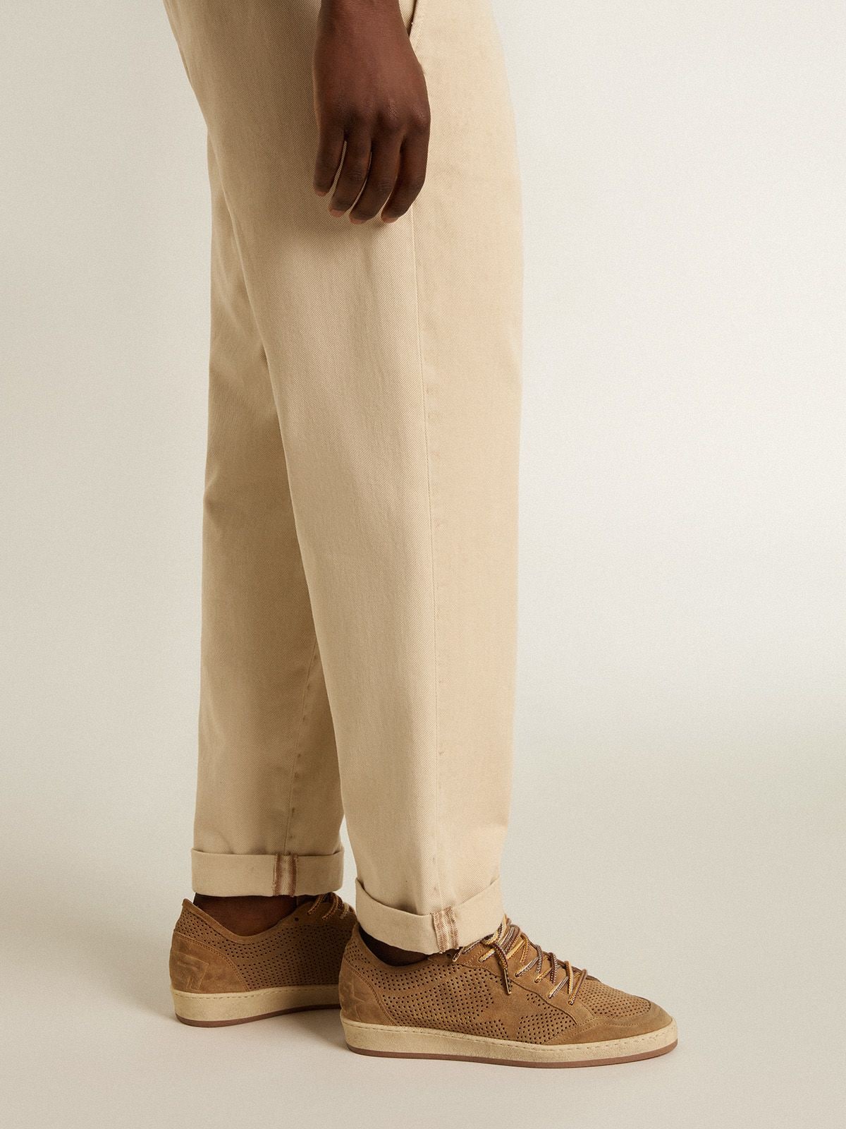 Golden Goose Men's Ball Star with perforated tobacco-colored suede upper and tone-on-tone star
