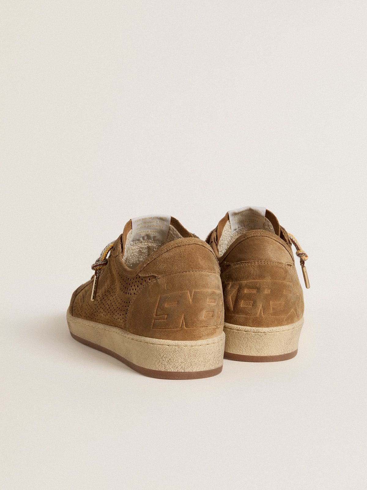 Golden Goose Men's Ball Star with perforated tobacco-colored suede upper and tone-on-tone star