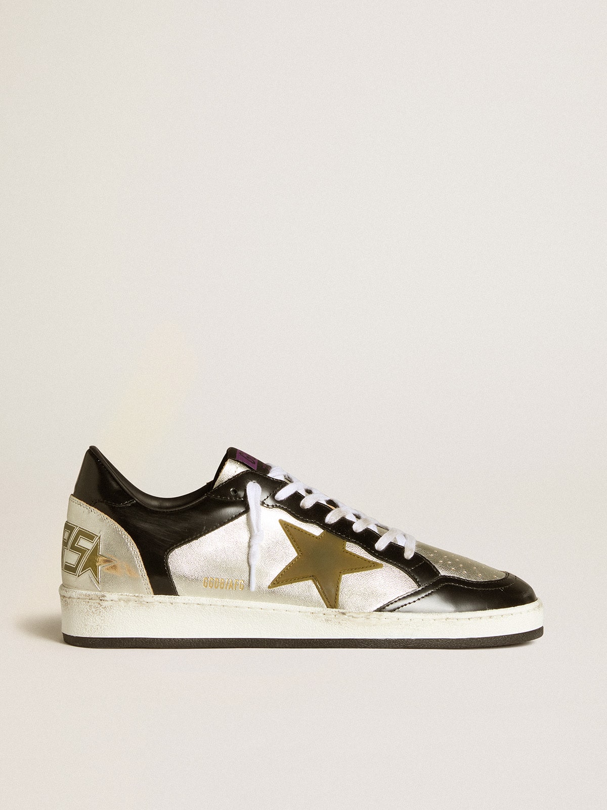 Golden Goose Men's Ball Star LAB in silver leather with brown leather star and black heel tab