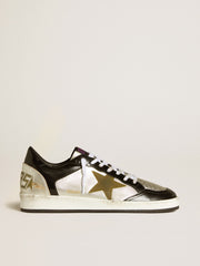 Golden Goose Men's Ball Star LAB in silver leather with brown leather star and black heel tab