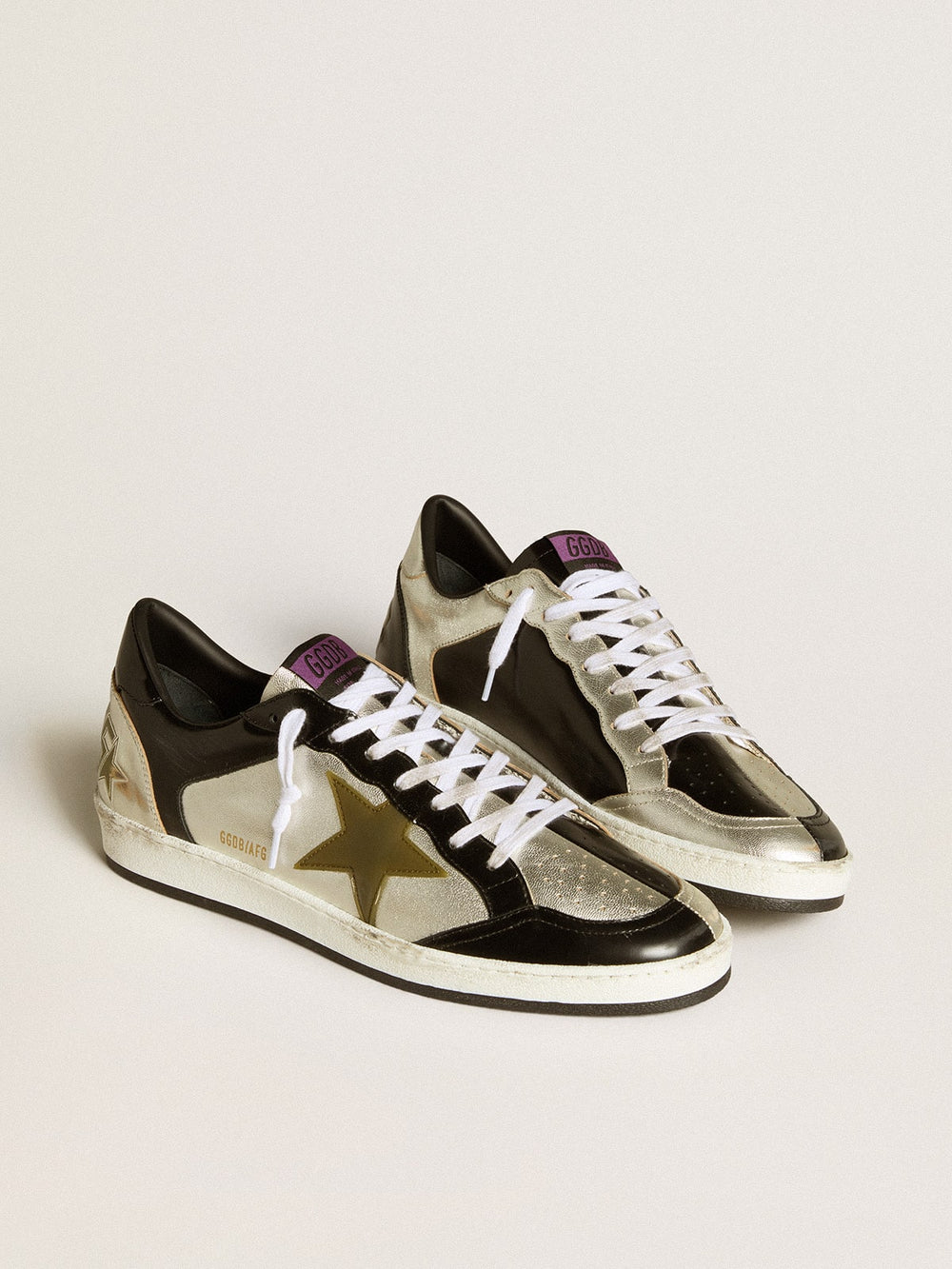 Golden Goose Men's Ball Star LAB in silver leather with brown leather star and black heel tab
