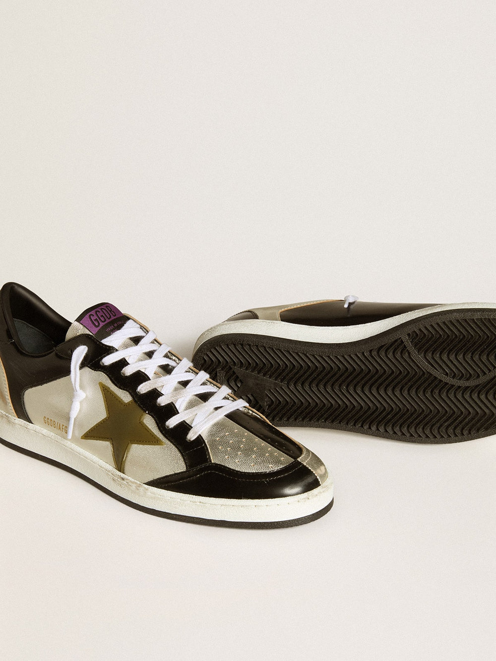 Golden Goose Men's Ball Star LAB in silver leather with brown leather star and black heel tab