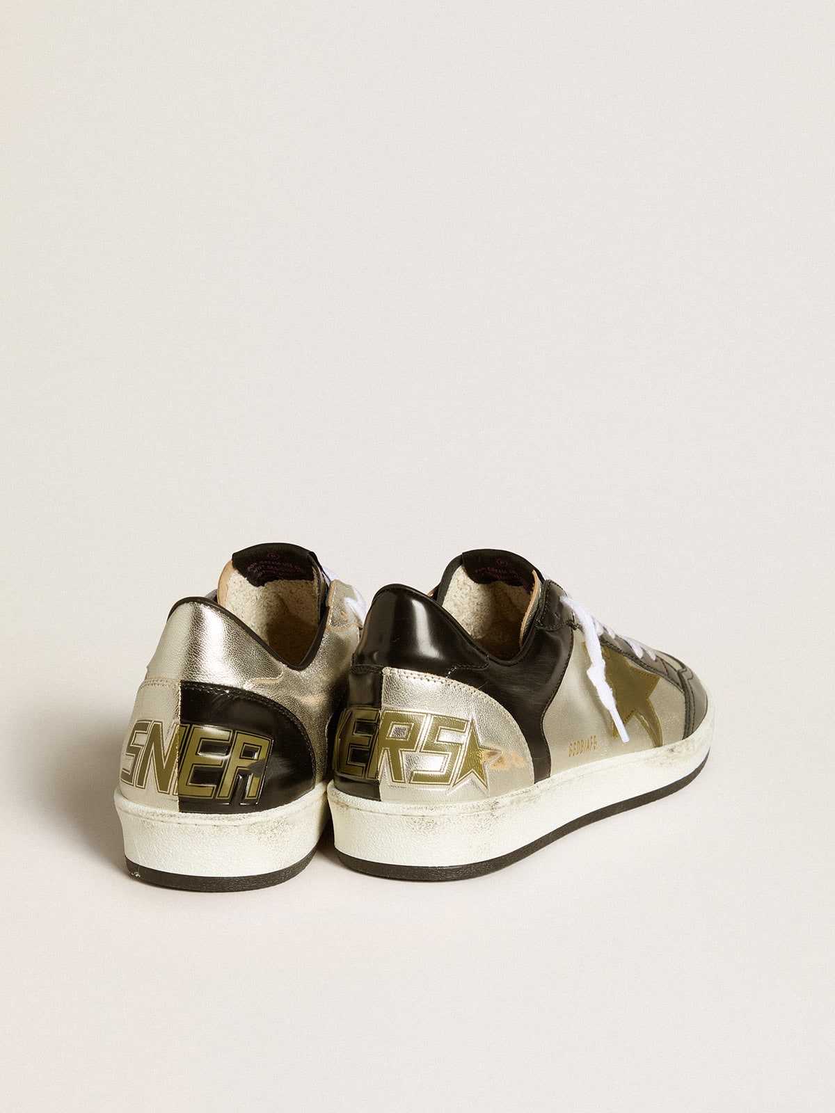 Golden Goose Men's Ball Star LAB in silver leather with brown leather star and black heel tab