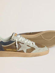 Golden Goose Men's Ball Star in military-green waxed suede with ice-gray suede star and heel tab