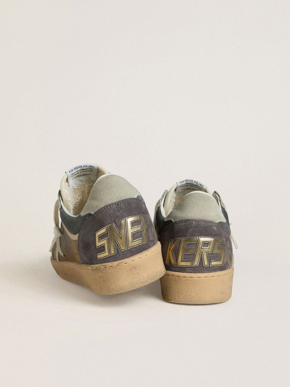 Golden Goose Men's Ball Star in military-green waxed suede with ice-gray suede star and heel tab