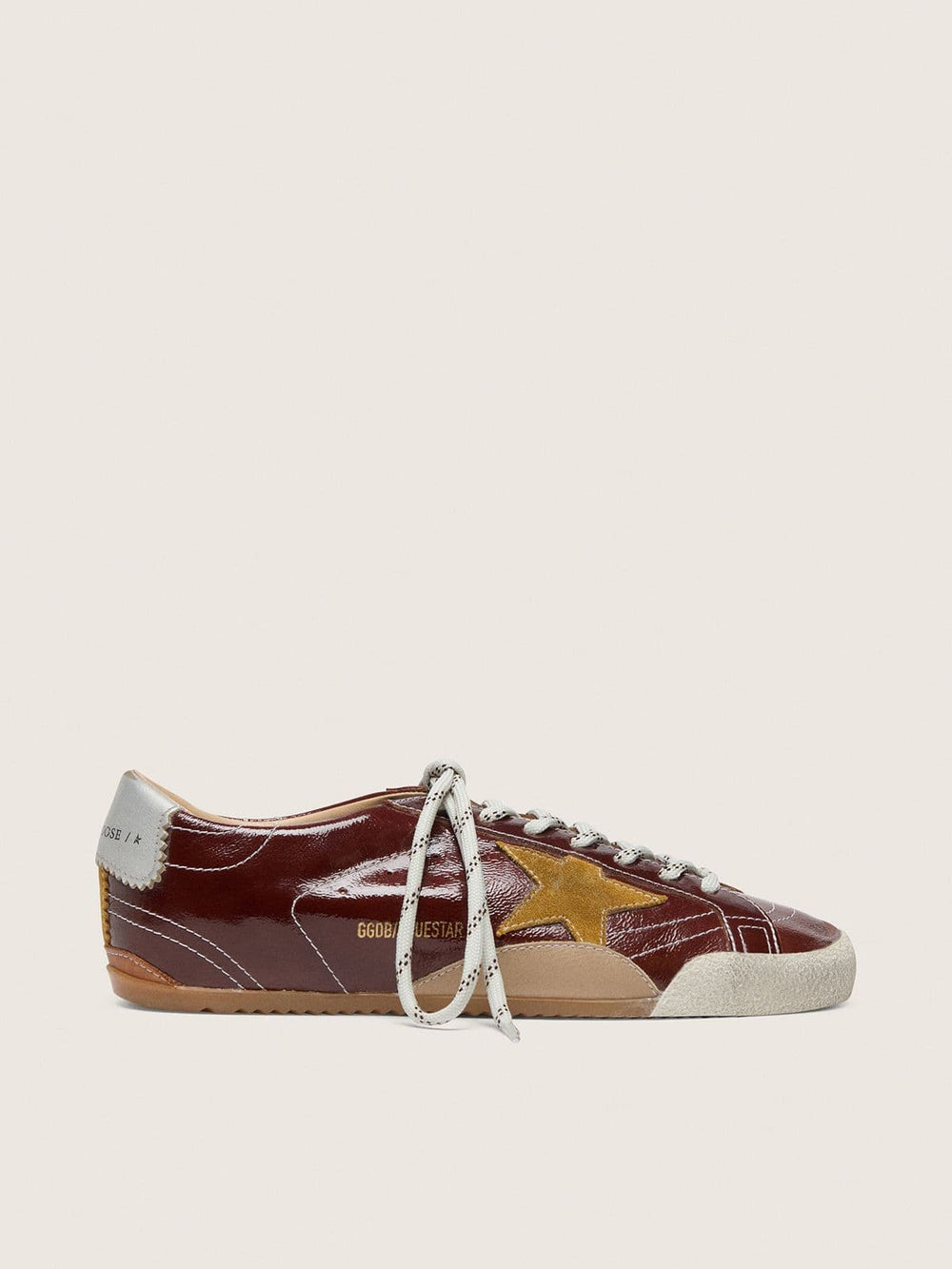 Golden Goose Men's True-Star in burgundy naplak with suede star and silver nappa heel tab