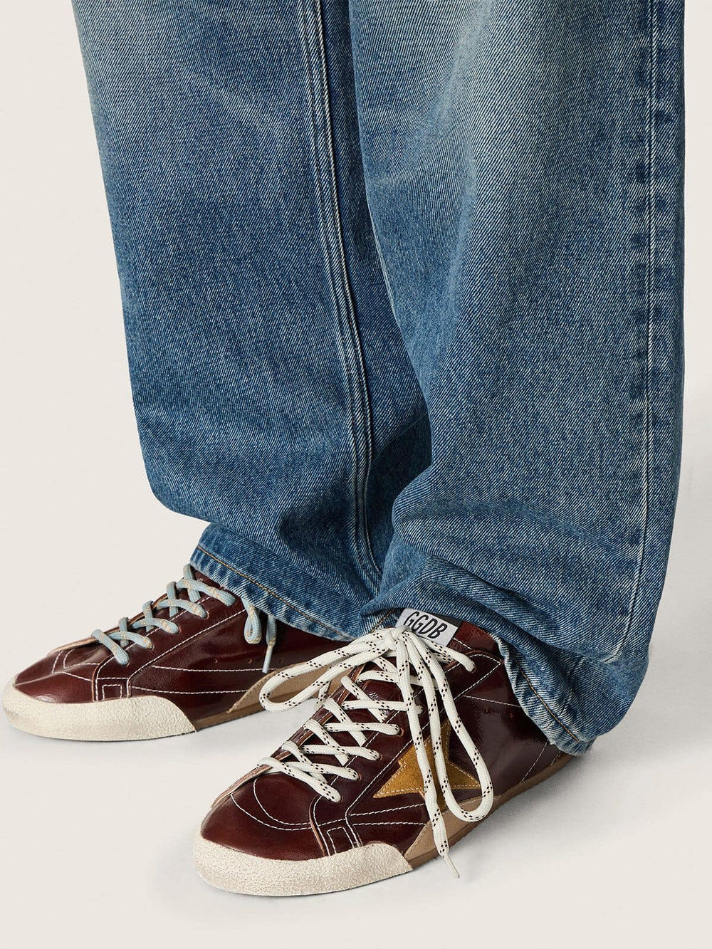 Golden Goose Men's True-Star in burgundy naplak with suede star and silver nappa heel tab