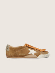 Golden Goose Men's True-Star in tobacco-colored suede with white star and platinum heel tab