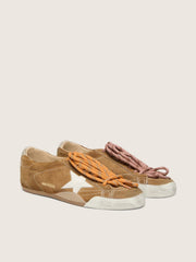 Golden Goose Men's True-Star in tobacco-colored suede with white star and platinum heel tab