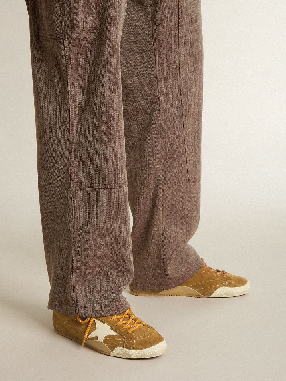 Golden Goose Men's True-Star in tobacco-colored suede with white star and platinum heel tab