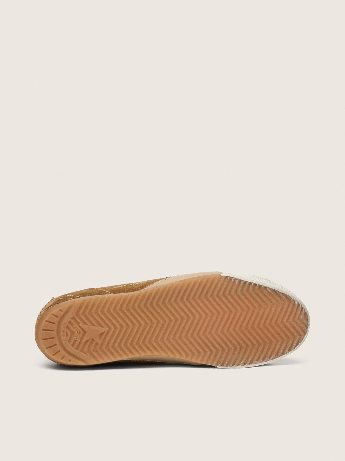 Golden Goose Men's True-Star in tobacco-colored suede with white star and platinum heel tab