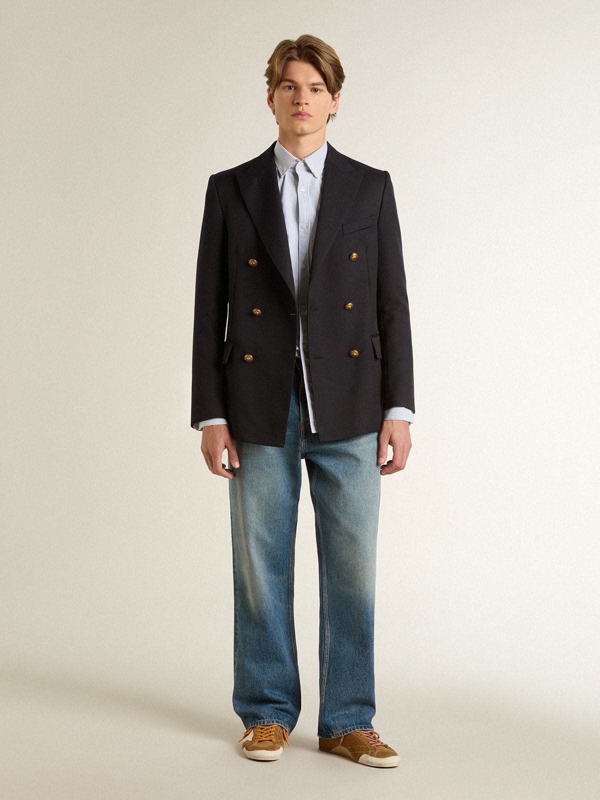 Golden Goose Men's True-Star in tobacco-colored suede with white star and platinum heel tab