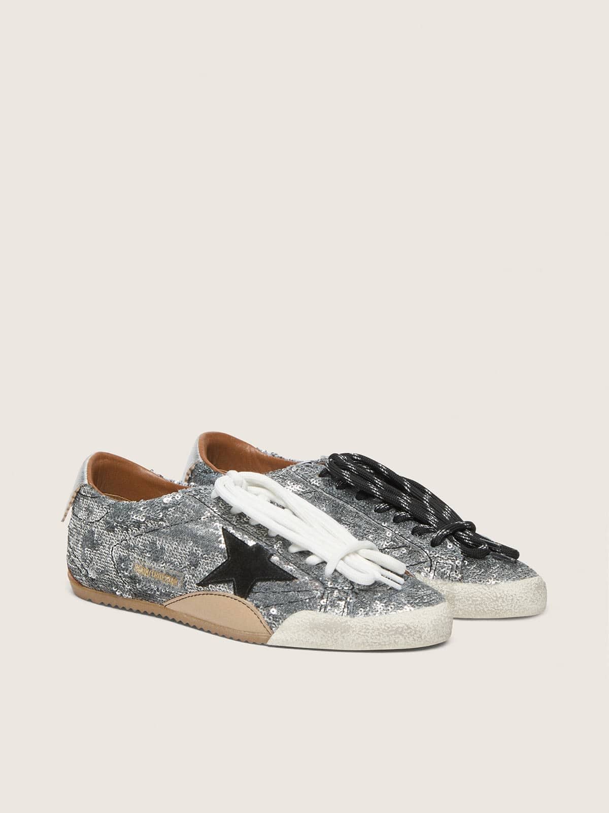 Golden Goose Men's True-Star in silver sequins with black star and silver leather heel tab