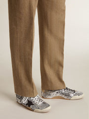 Golden Goose Men's True-Star in silver sequins with black star and silver leather heel tab