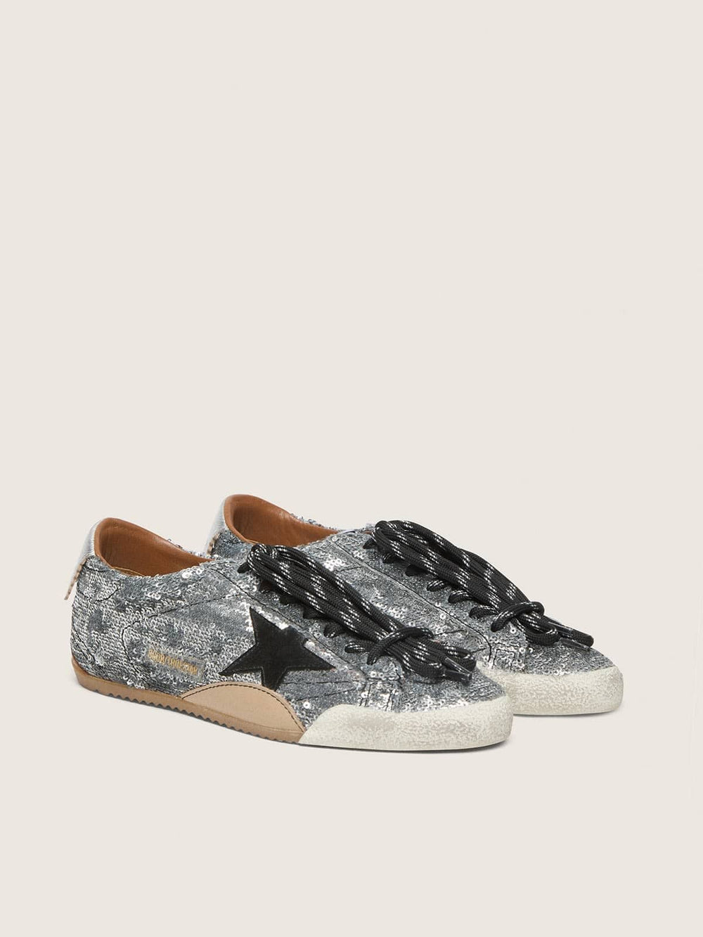 Golden Goose Men's True-Star in silver sequins with black star and silver leather heel tab