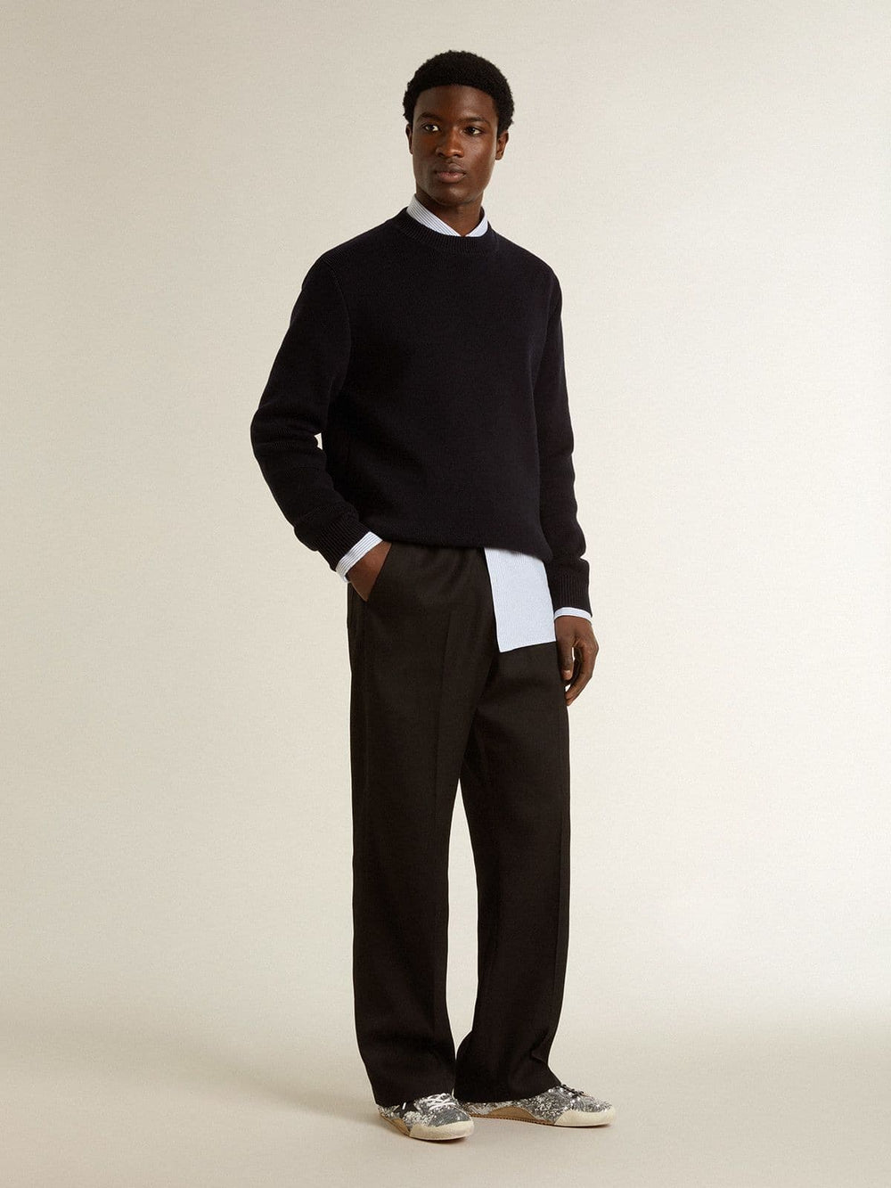 Golden Goose Men's True-Star in silver sequins with black star and silver leather heel tab