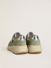 Golden Goose Men's Running Sole in sage-green nylon and suede with printed black star