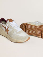Golden Goose Men's Running Sole in nylon and suede with brown leather star and burgundy leather heel tab