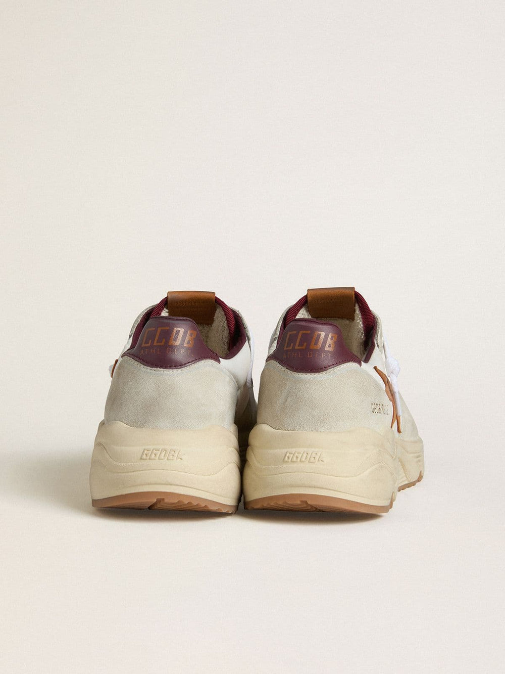 Golden Goose Men's Running Sole in nylon and suede with brown leather star and burgundy leather heel tab