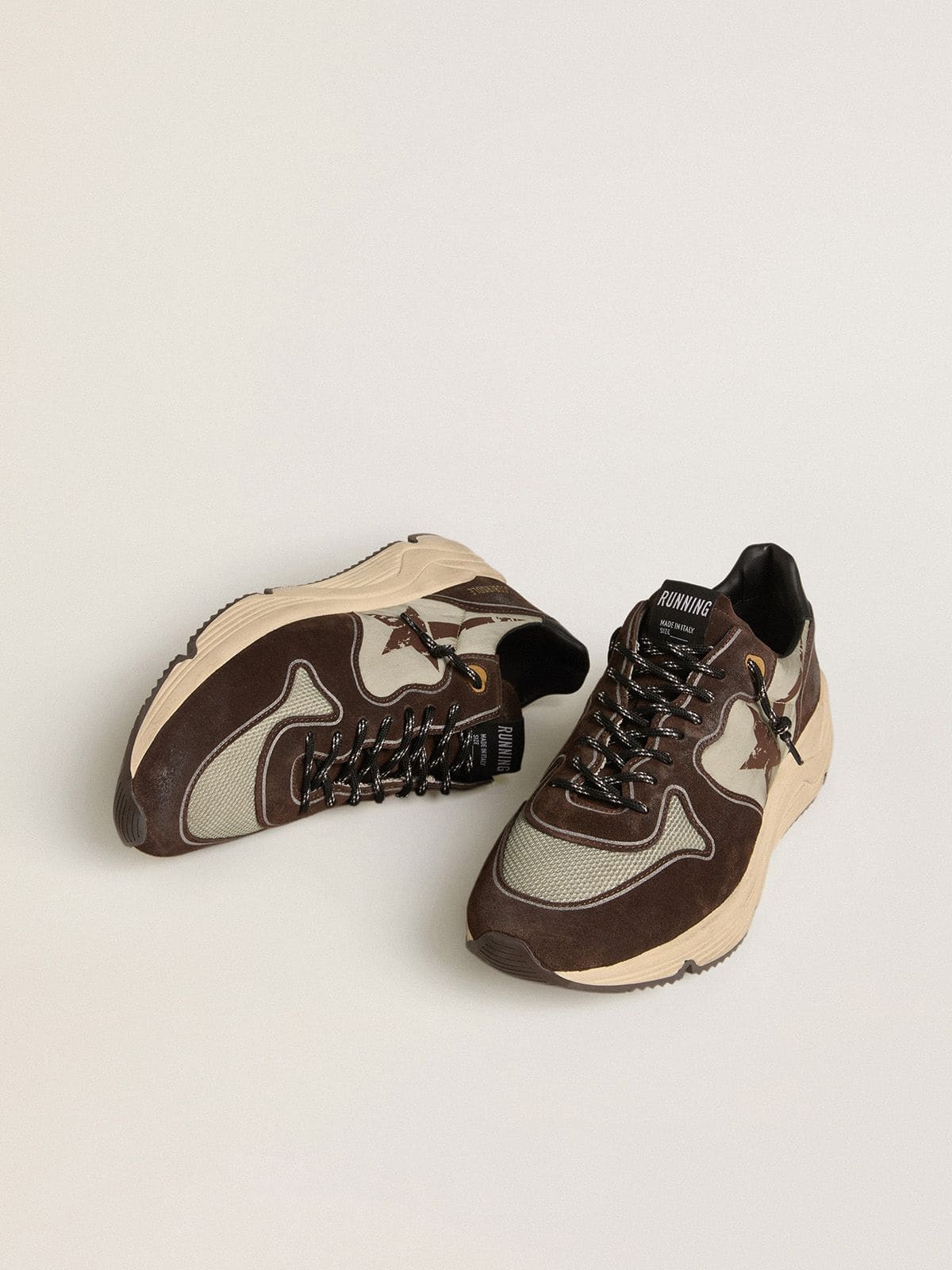 Golden Goose Men's Running Sole in nylon and suede with printed star and leather heel tab