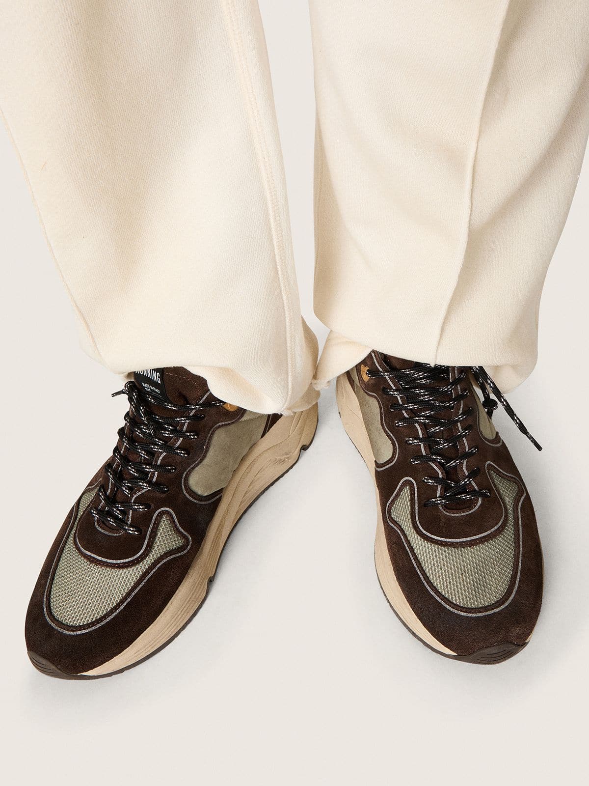 Golden Goose Men's Running Sole in nylon and suede with printed star and leather heel tab